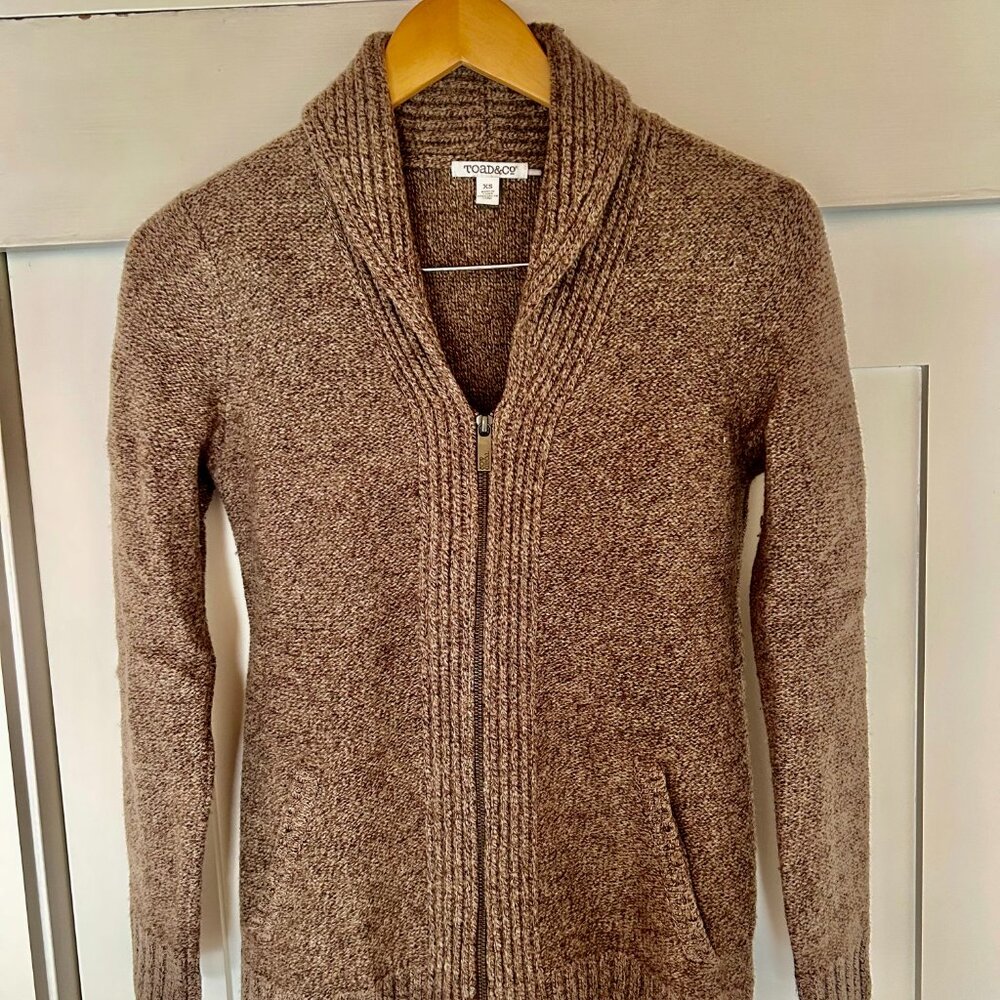 Toad & Co Women’s Zip Cardigan Sweater – Light Brown, XS, 100% Lambswool